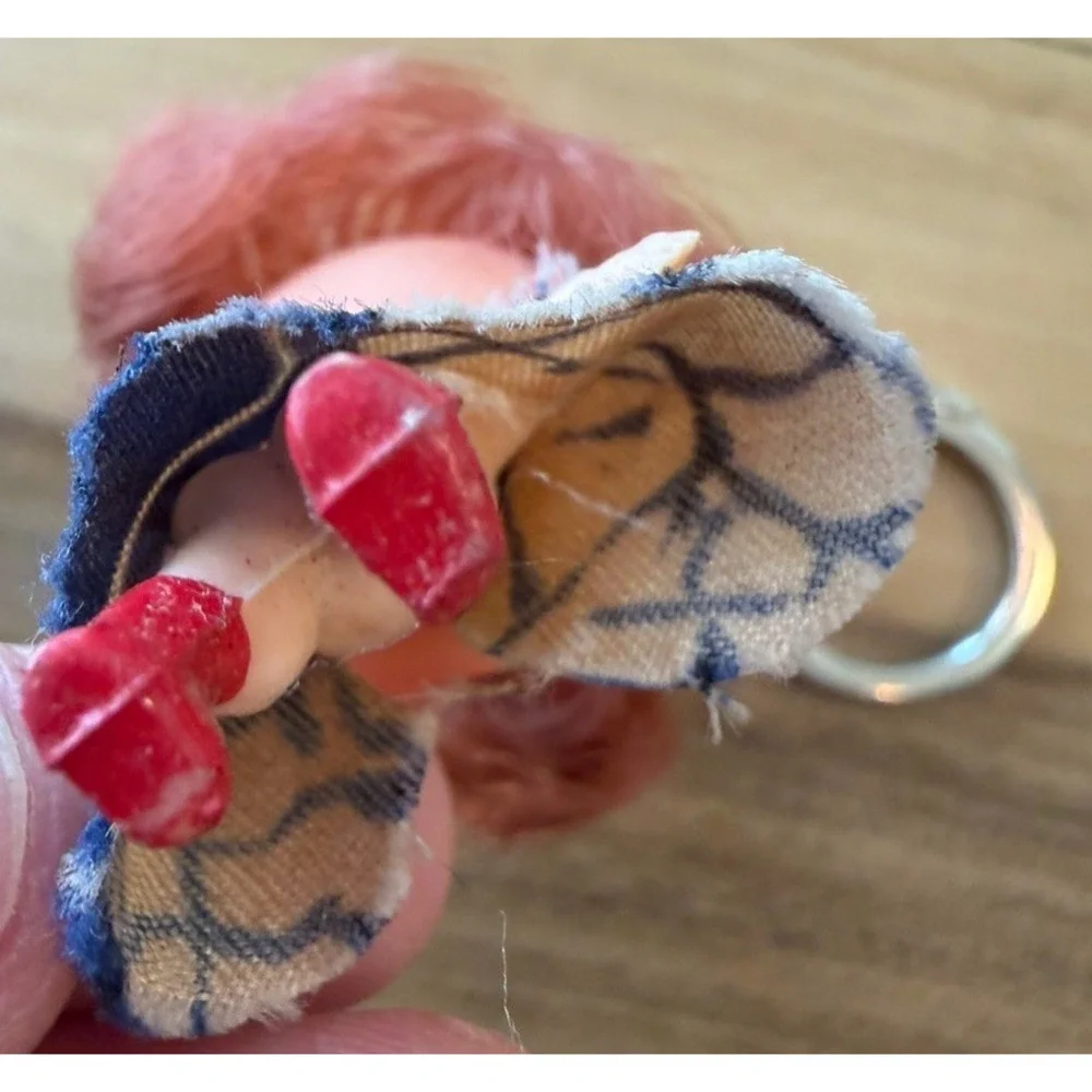 Vintage 1960s 70s Mini Doll Keychain Liddle Kiddle Style Pink Hair Red Boots